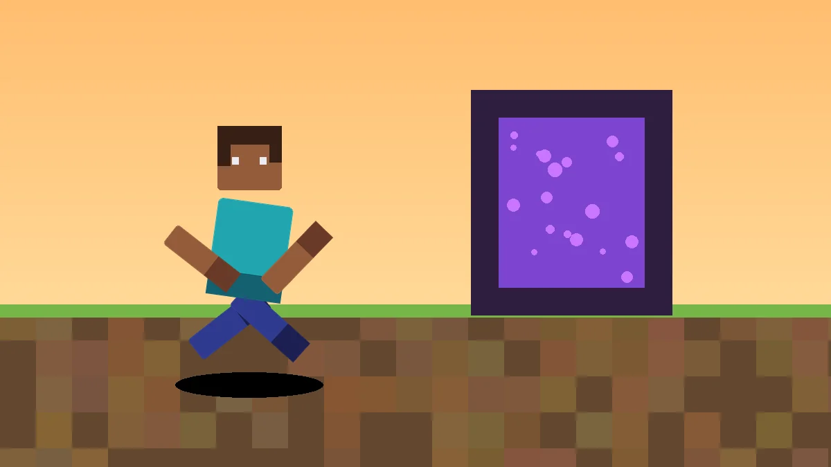 Minecraft-style player beside a portal for version compatibility guidance