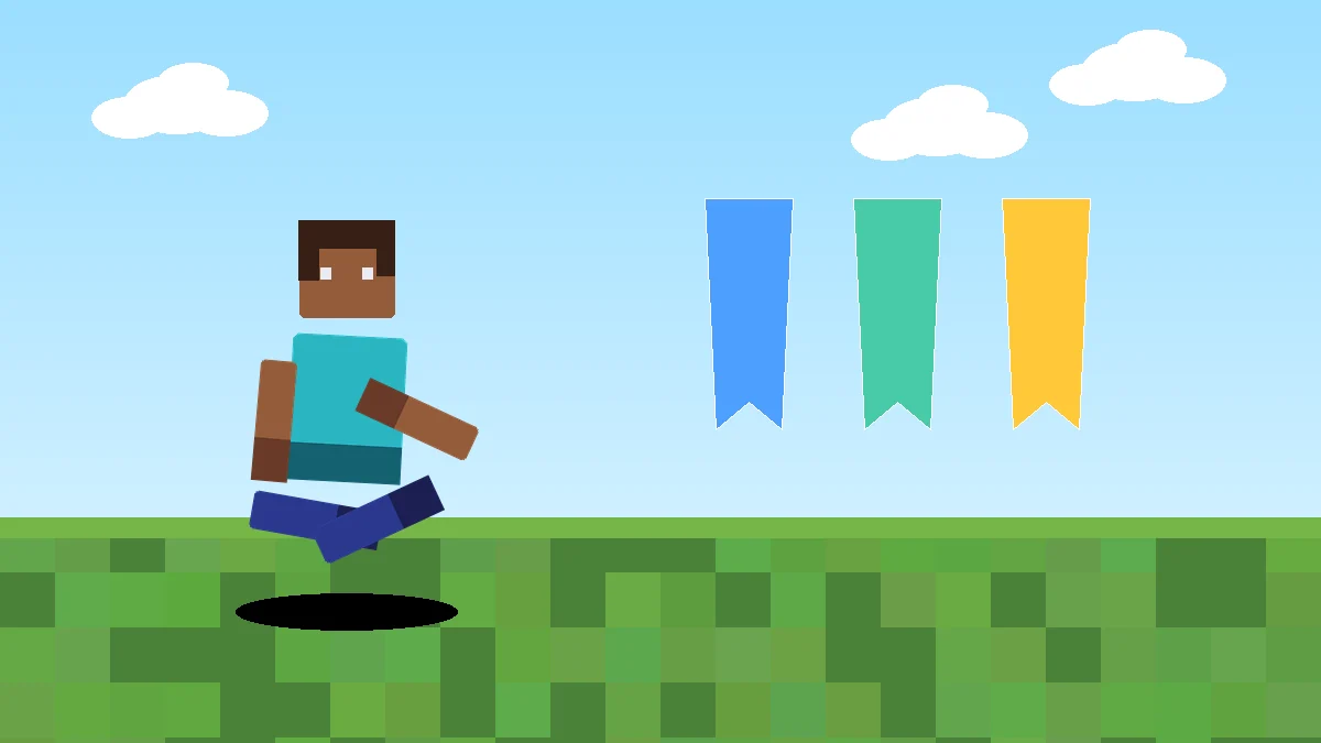Minecraft-style Fabric setup scene with an animated player and loader banners