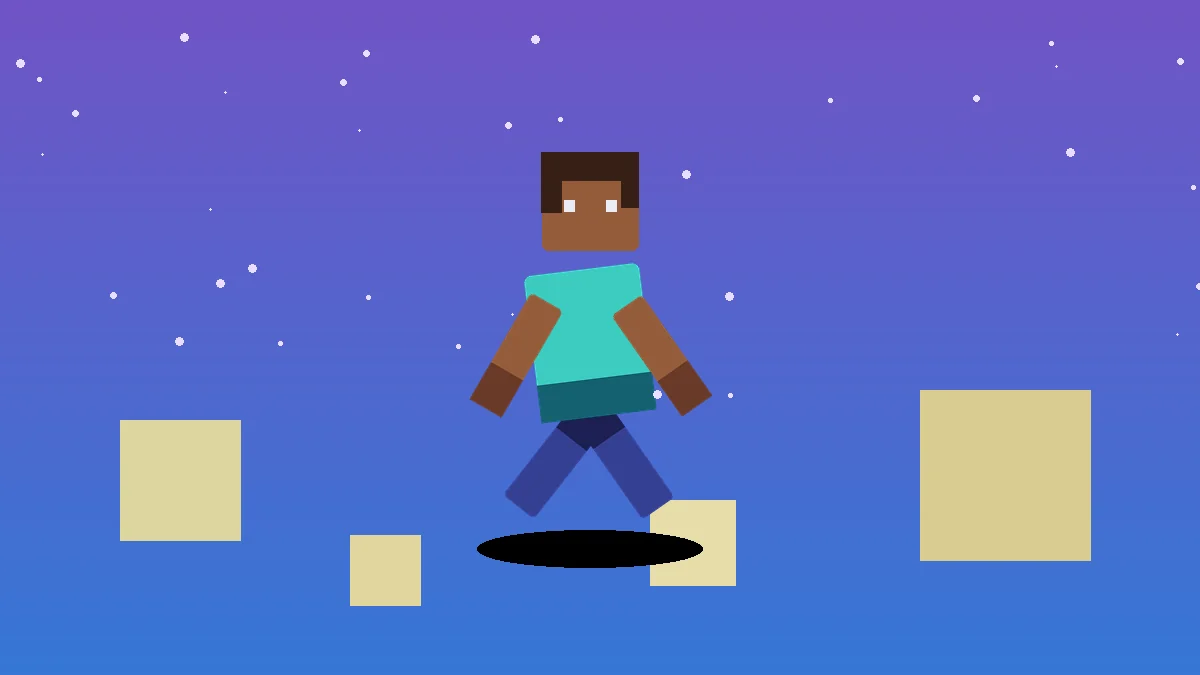 Minecraft 1.21-style player animation scene with floating blocks